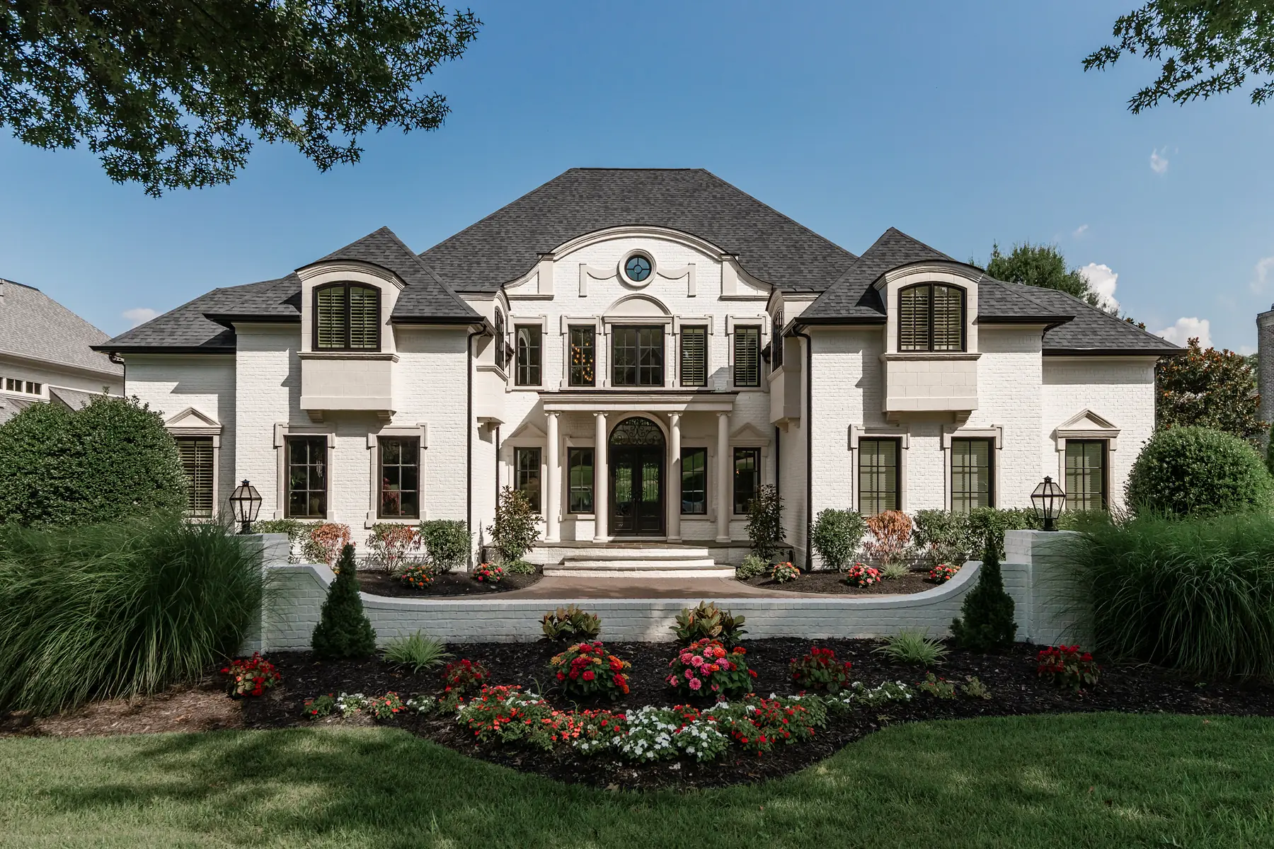 The finished front elevation of the Oxmoor Residence in Brentwood, Tennessee, renovated by Sharp Design Build